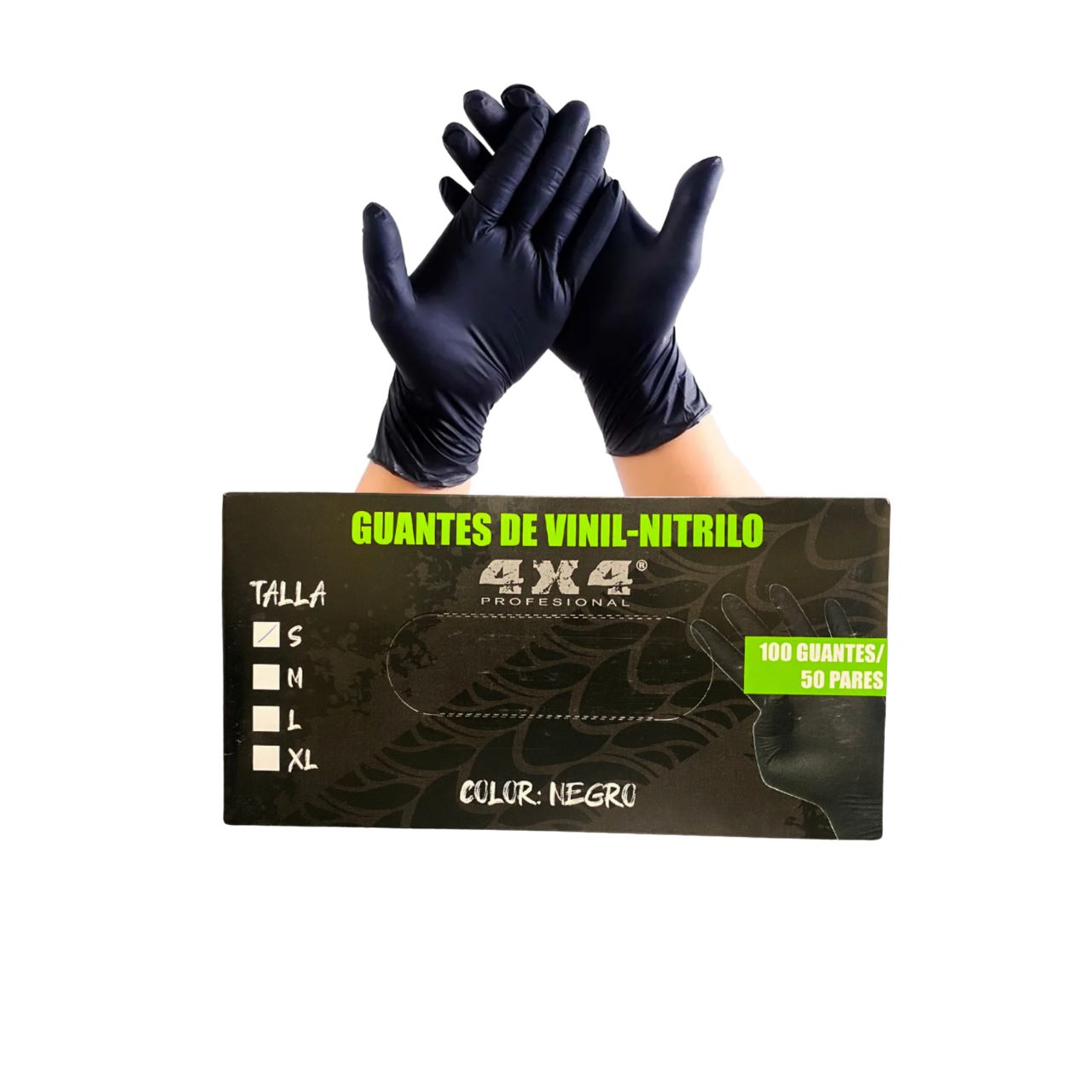 GUANTES VINIL-NITRILO 4X4 NEGRO M 100PZ