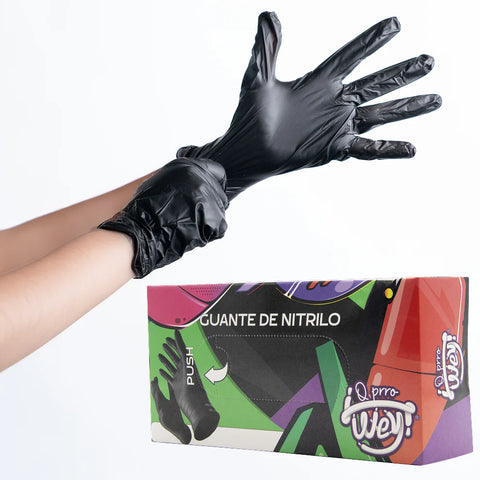 GUANTES DE NITRILO QUE PERRO WEY NEGRO 100PZS